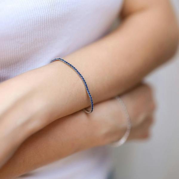 Spero London Fine Sterling Silver CZ Saphire Tennis Bracelet