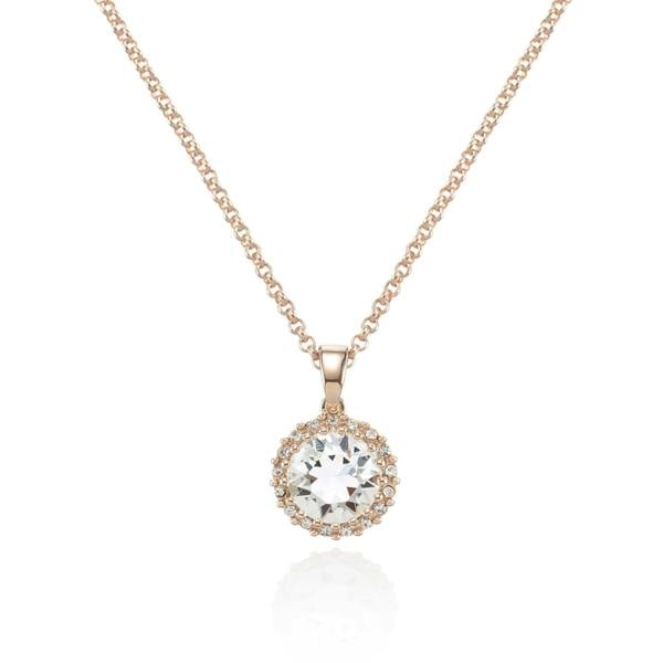 Rose Gold Halo Drop Pendant Necklace with Swarovski Crystals - namana.london