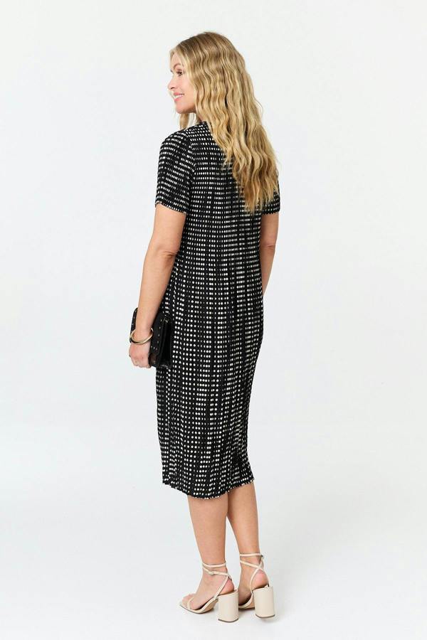Black | Polka Dot Print Pleated Midi Dress