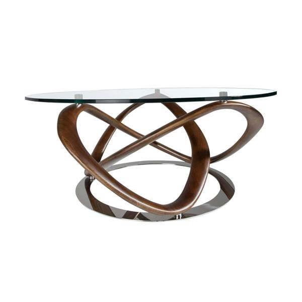 Angel Cerdá Round coffee table tempered glass, walnut and chrome-plated steel 2064