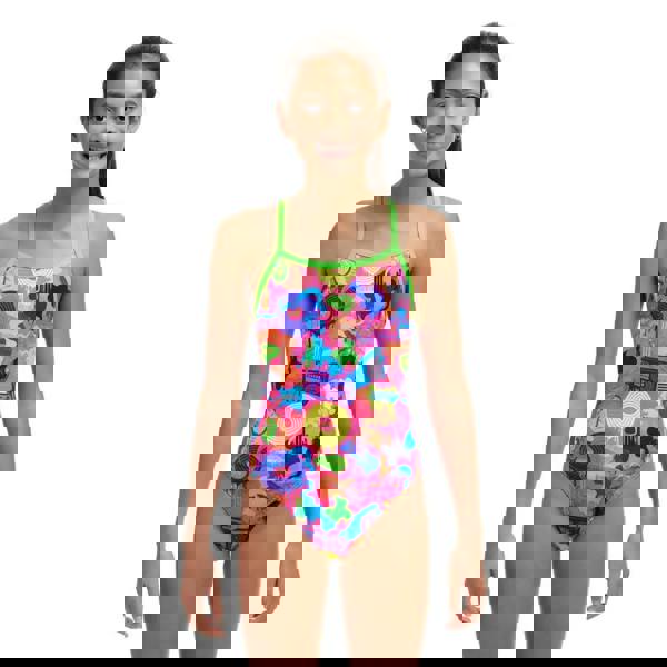 Funkita girls lotsa pop single strap swimsuit in pink multi with neon accents