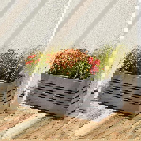 Cerland Geteborg Garden Wooden Planter 91cm x 40cm 40L Modern Grey Trough