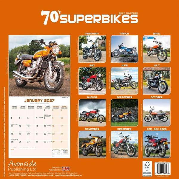 70's Superbikes Calendar 2027, Wall Calendars, Month To View, Transport, Gift