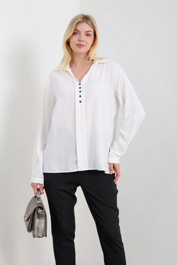 Hoxton Gal Oversized Long Sleeves Blouse Shirt with Button Details in White