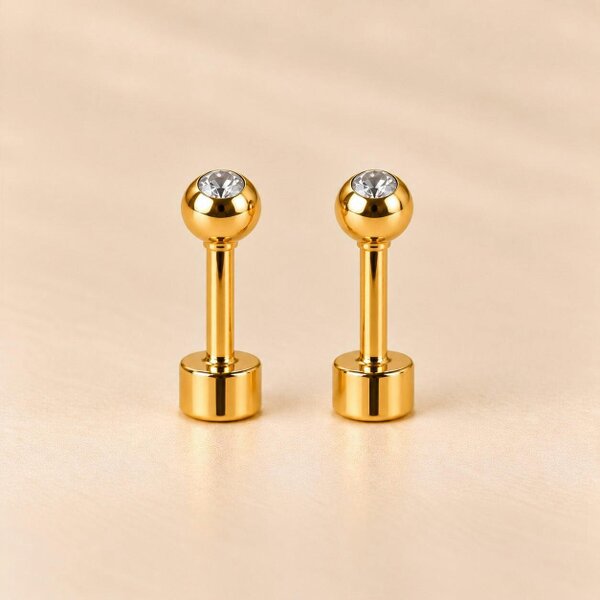 The Colourful Aura 18ct Gold Plated Tiny 4mm Ball Flat Back Coloured Stone Stud Earrings - White