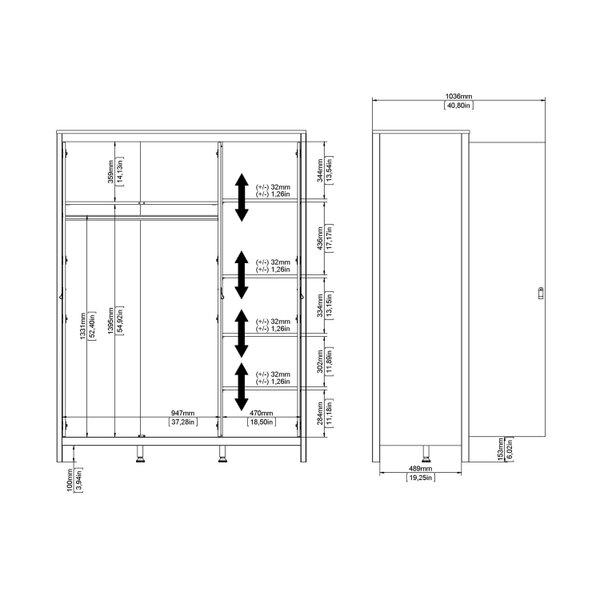 Wyld Haus Wildberry Matt White Wardrobe 3 Doors Leather Handles