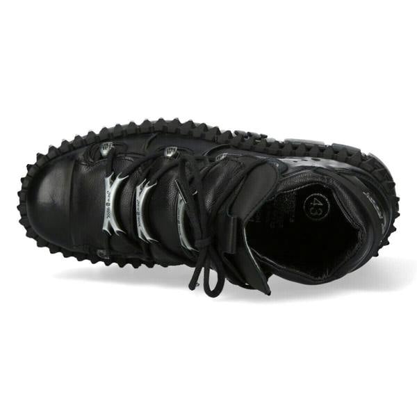 New Rock Black Leather Ankle Goth Boots-WALL106-S13