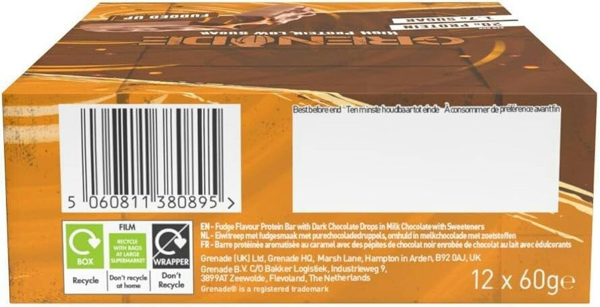 Grenade High Protein, Low Sugar Bar - Fudged Up, 12 x 60 g (Packaging May Vary)