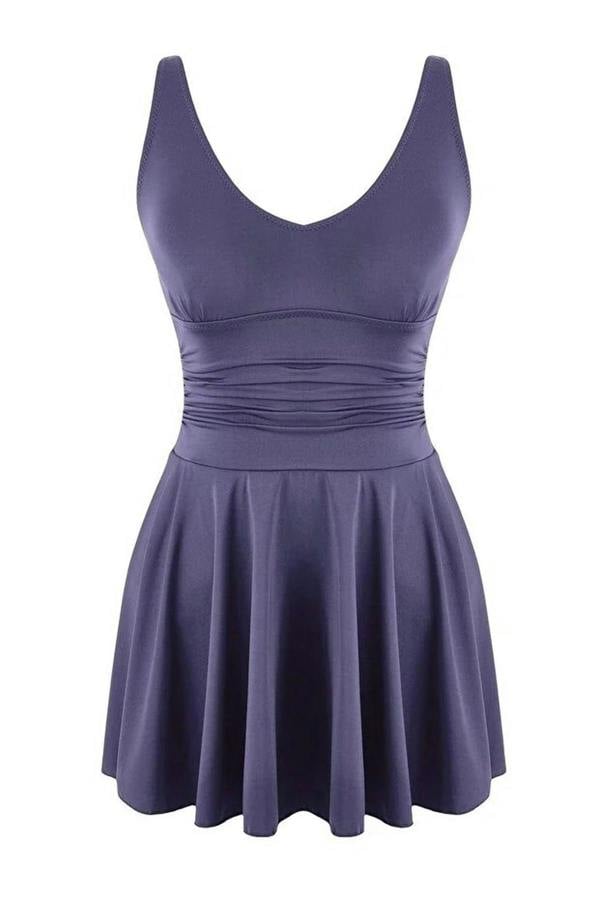 WOVCOR Draped V-Neck Covered Basic Skirt Swimsuit