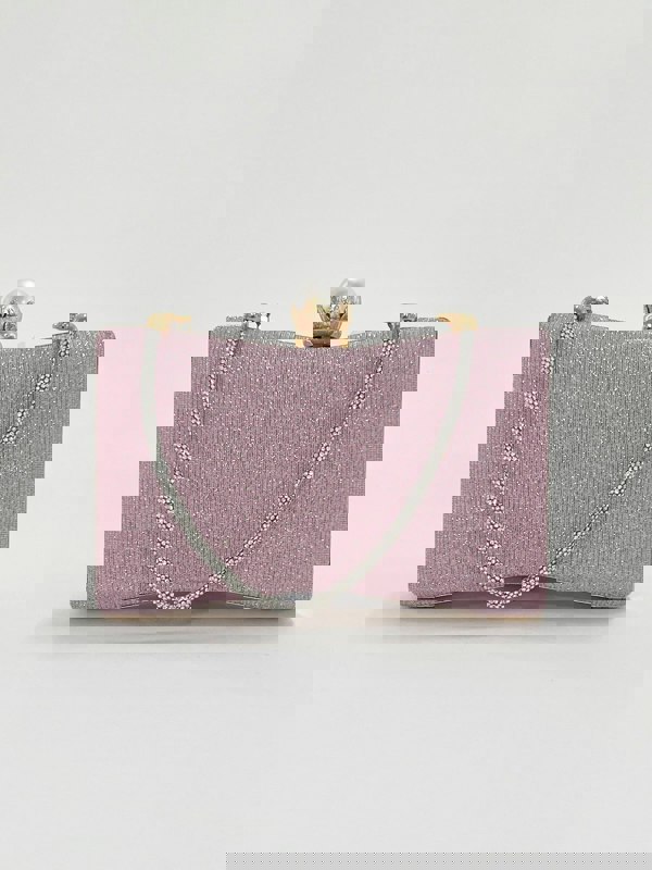 SVNX Square clutch Bag with 3D florals and Rhinestone handle in Pink