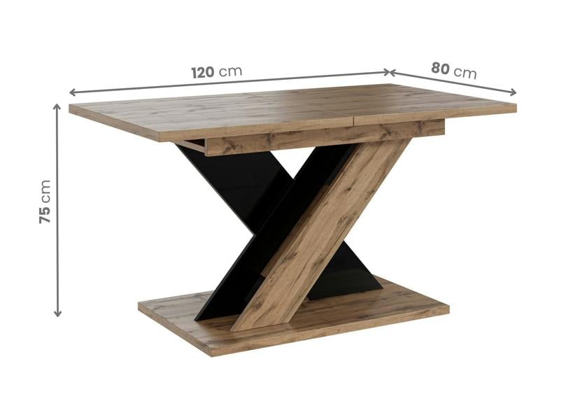 PHD Furniture TOXX Extendable Dining Table 120–160cm – Wotan Oak Effect & Black Gloss