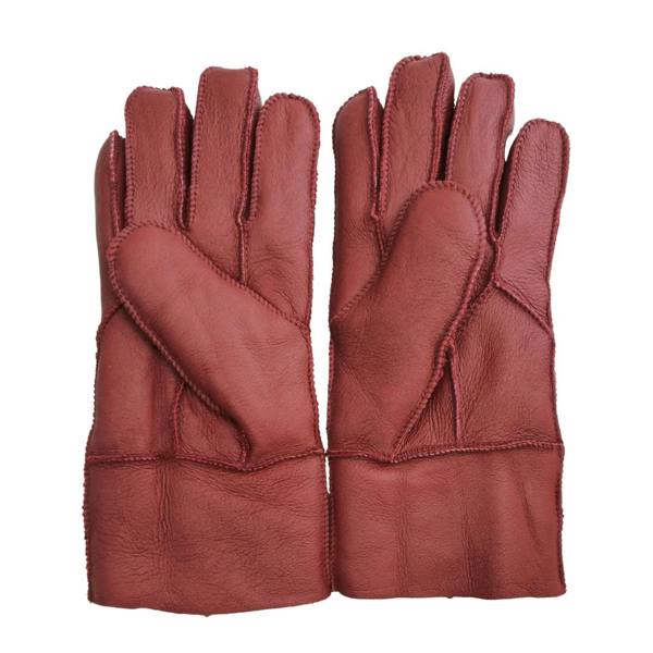 Unisex Napa Leather Wool Shearling Lined Gloves - Red - Infinity Leather - 5