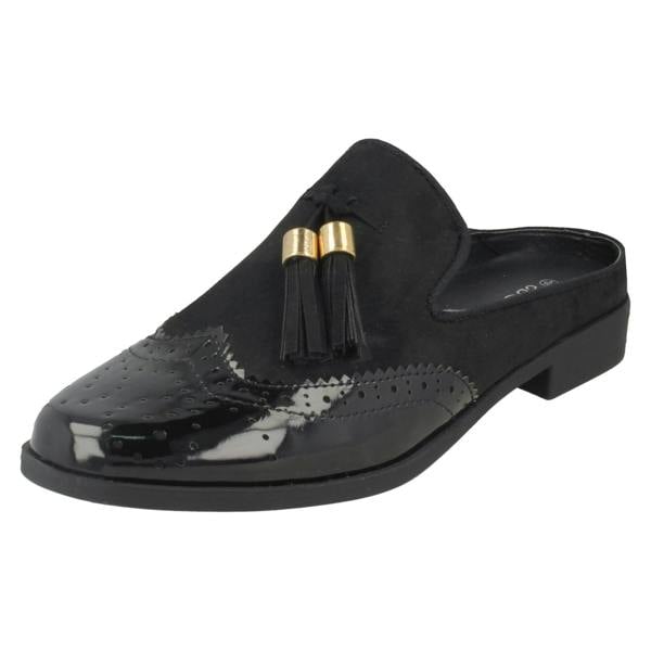 Spot On Ladies Spot On Closed Toe Brogue Mules
