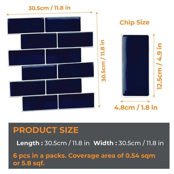 Deep Blue Glossy 3D Sticker Tile 30.5 x 30.5cm - 6 pcs