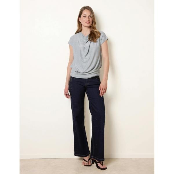 Blue Vanilla Lurex Metallic Cowl Neck Draped Top