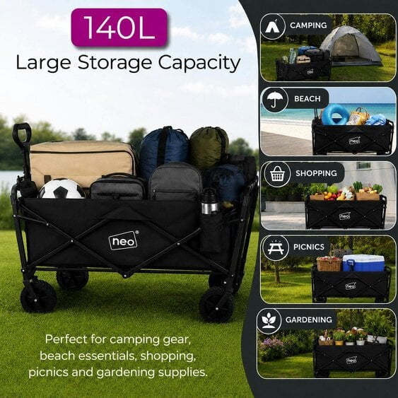 Neo Direct Neo Black Folding Wagon Garden Cart 138L 120kg