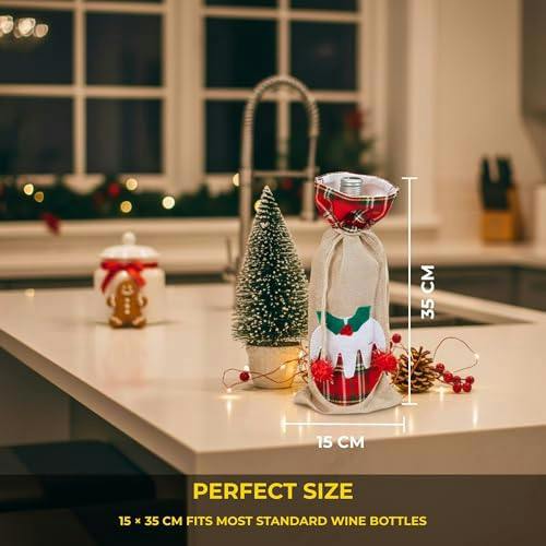 15 x 35 cm Christmas Wine Bottle Cover Bag with Drawstring, Festive Printed Novelty Decoration image 4