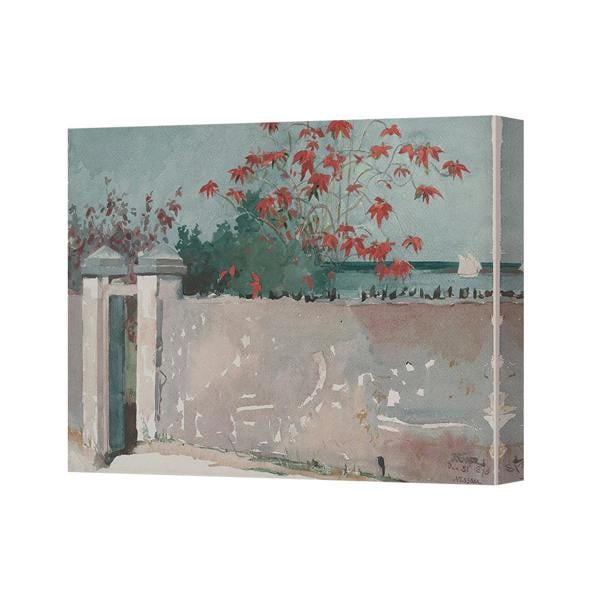 Benjamin Tate Design Canvas Wall Art Seaside Scene With Red Leaves On Wall