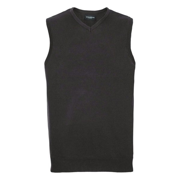 Russell Collection Mens Knitted V Neck Sleeveless Sweatshirt - Black