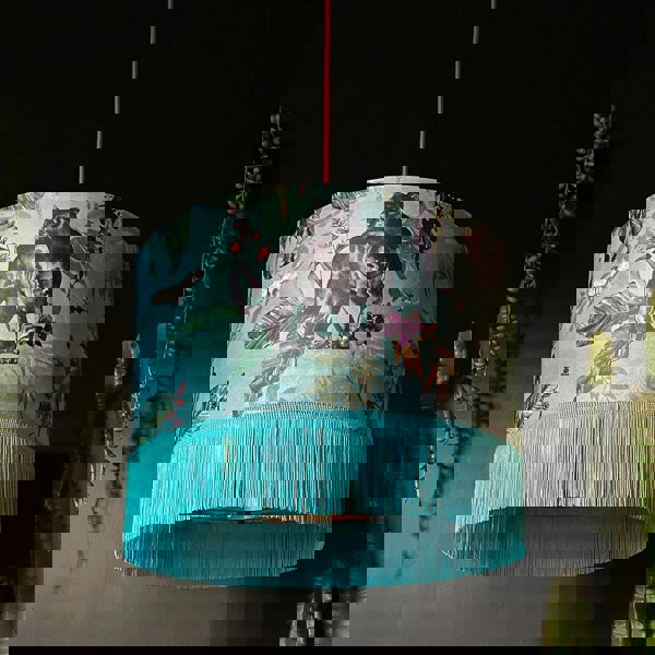 Handmade Fringed Velvet Lampshade with Gold Lining in Lithium