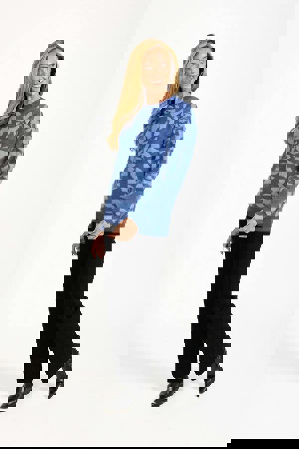 Mudflower Leaf Print Fluffy Yarn Jumper