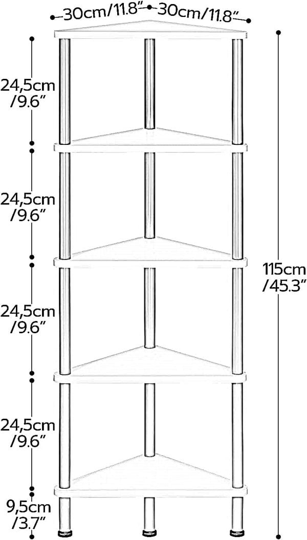 Rafaelo Mobilia 5 Tier Corner Shelf White