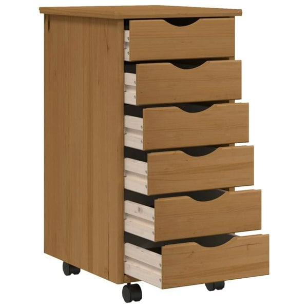Berkfield Rolling Cabinet with Drawers MOSS Honey Brown Solid Wood Pine