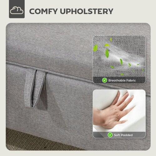Wyld Haus Solo Linen Light Grey Storage Footstool With Storage Natural Wooden Legs