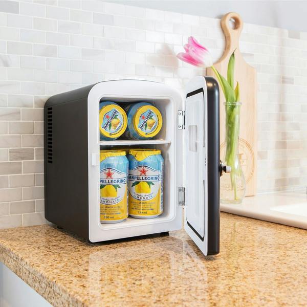 Koolatron 4L Mini Fridge For Bedrooms 6 Can Table Top 12V Portable Cooler Skincare Black