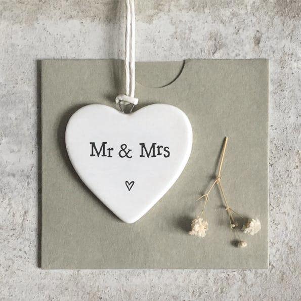 Mini Porcelain Hanging Heart – “Mr & Mrs” Keepsake Elegant Wedding Gift