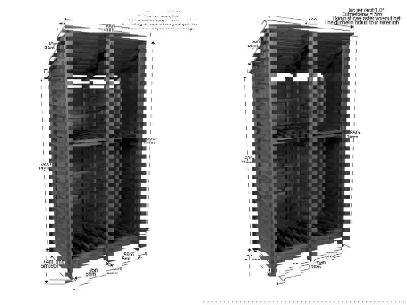 Arbor Garden Solutions Wooden Log Store (Roof Sloping Back) with Shelf W-146cm, H-126cm or 180cm, D-88cm