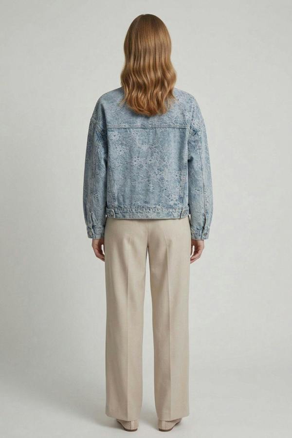 Blue | Floral Embroidered Relaxed Denim Jacket
