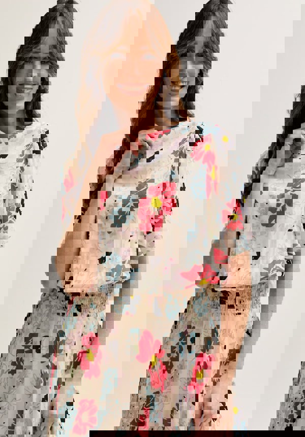 Galaxy Cowl Neck Poppy Print Midi Dress In Multi