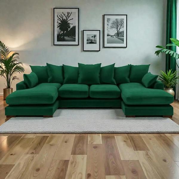 Snug Furniture Linea Plush Velvet U Shape Double Ended Sofa With Wide Footstool