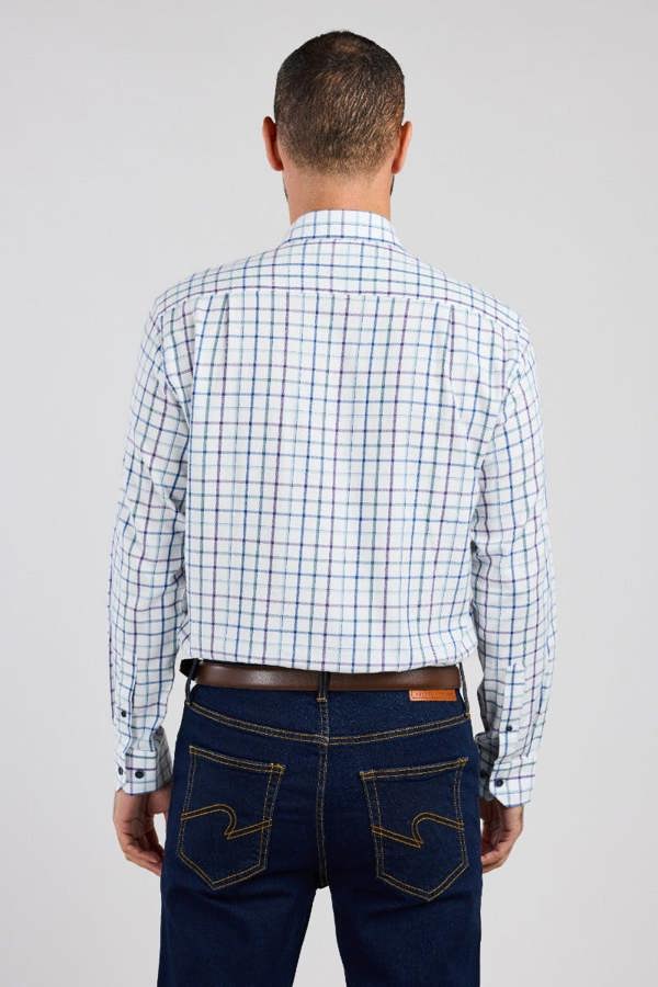 Plum & Blue Tartan Warm Handle Plaid Formal Shirt