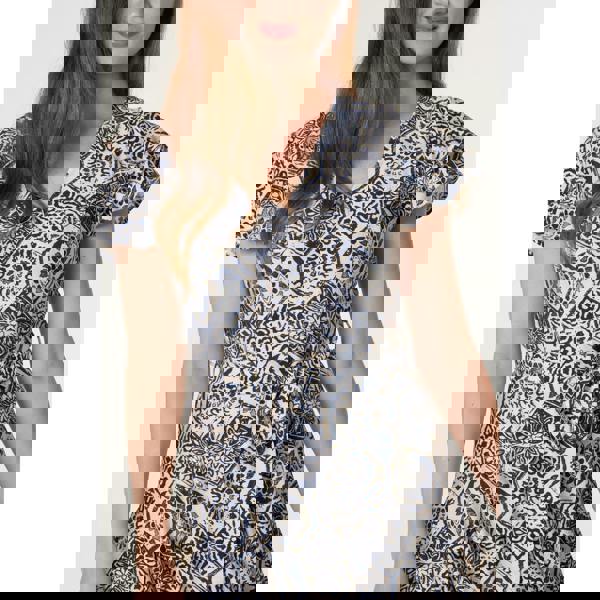 Blue Vanilla V Neck Godet Dress