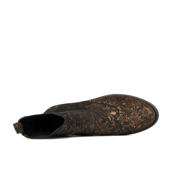 Embassy London Catherine - Floral Emboss - Women's nubuck leather higher chelsea boot with broguing