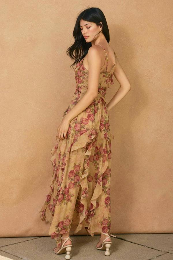 BALOU Womens Vintage Floral Ruffle Dress