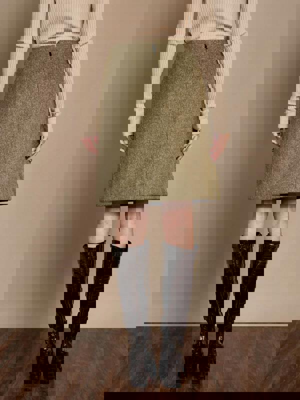 GWD Meredith Wool Blend Skirt – Olive Herringbone