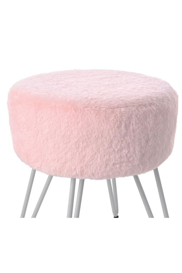 Living and Home Soft Fluffy Pink Low Chair Dressing Footstool with Metal Leg