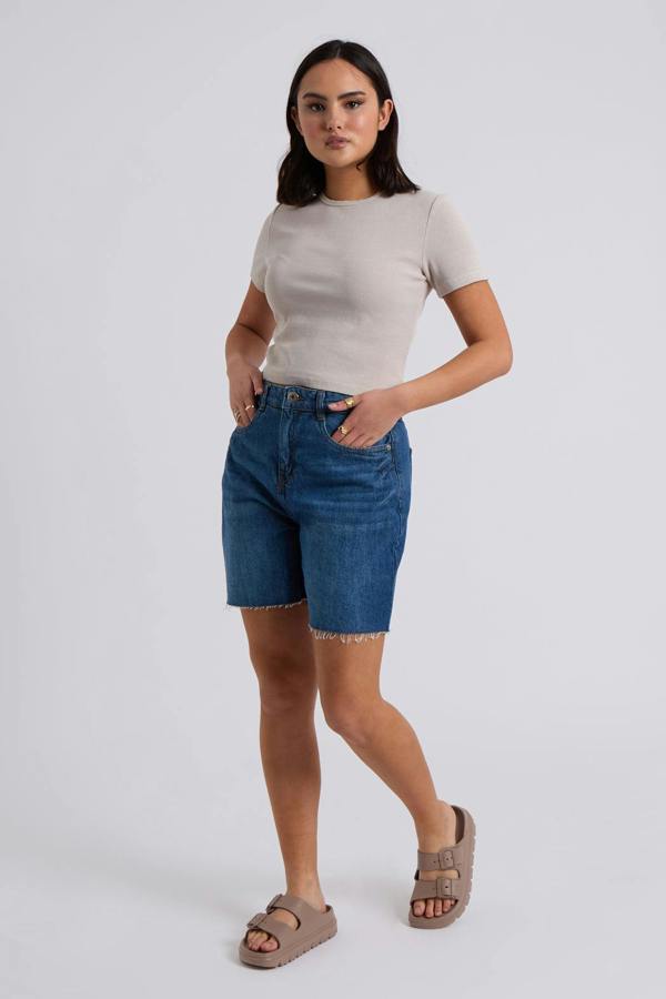 Urban Bliss Frayed Neutral Washed Ribbed Tee