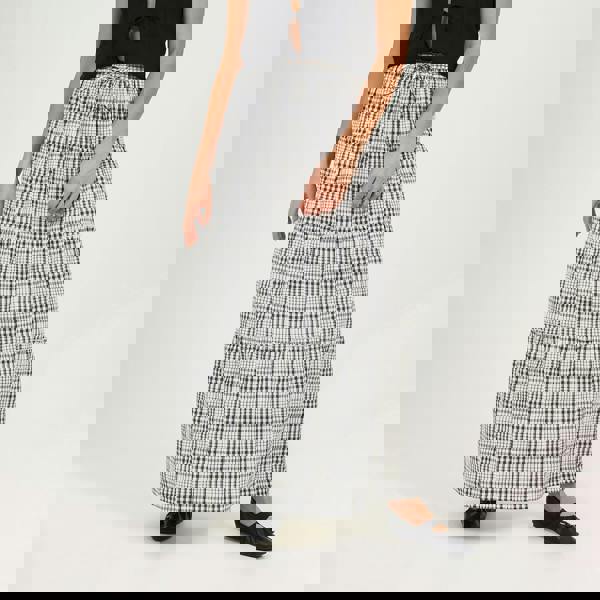 Brave Soul Brown Check Tiered Maxi Skirt - Brown Image 1