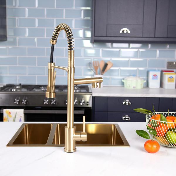 Flode Alta | Single Lever Kitchen Sink Mixer Tap with Swivel Spout | Brushed Brass Finish
