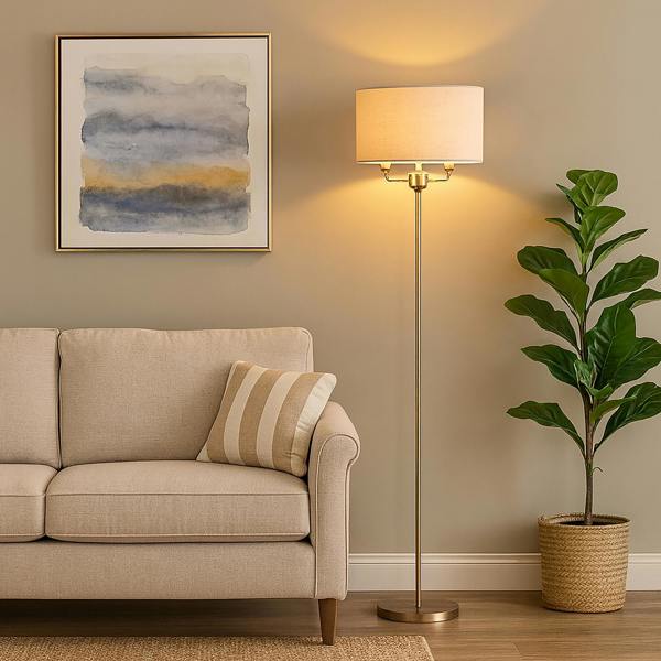 Fulford Brushed Silver & Linen Shade Floor Lamp