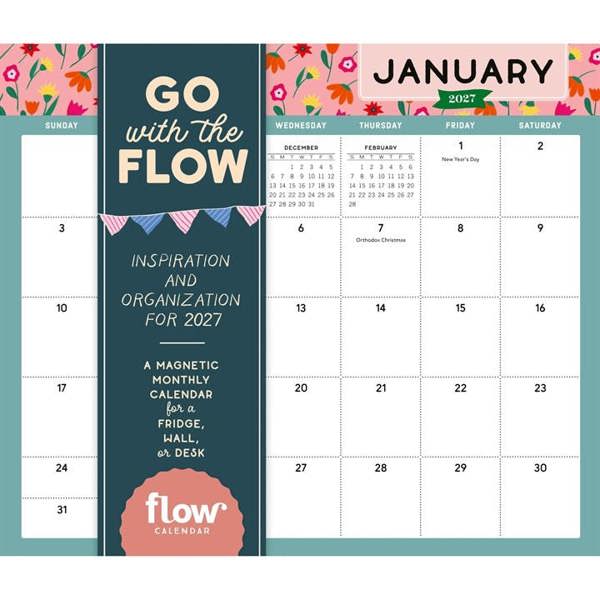 Go With the Flow Magnetic Desk Pad 2027, Desk Calendars, Month To View, Lifestyle, Gift