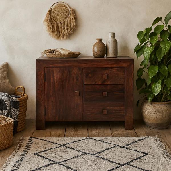 Wyld Haus Phuket Dark Mango Wood 3 Drawer Sideboard 1 Door 3 Drawers