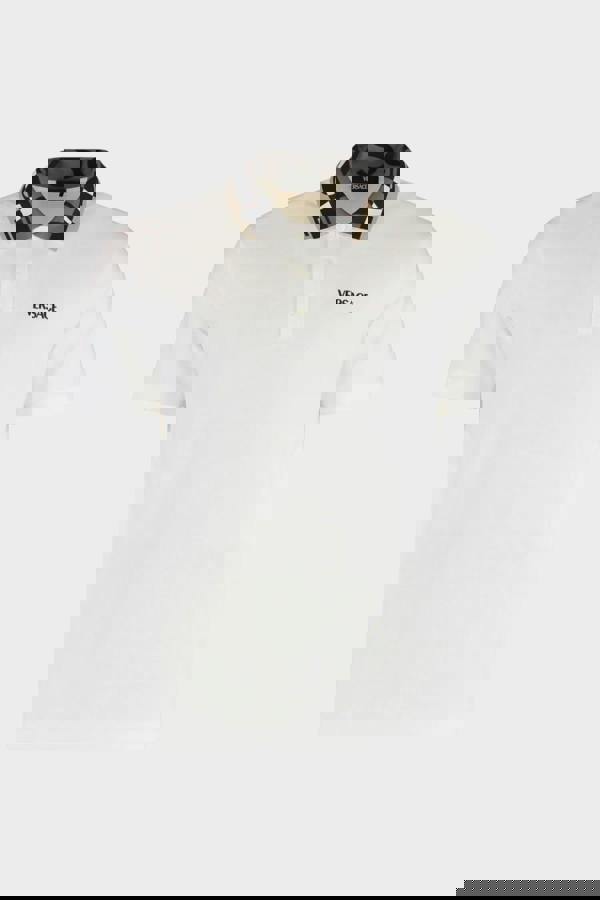 Versace Polo Piquet Greca Collar White Grey