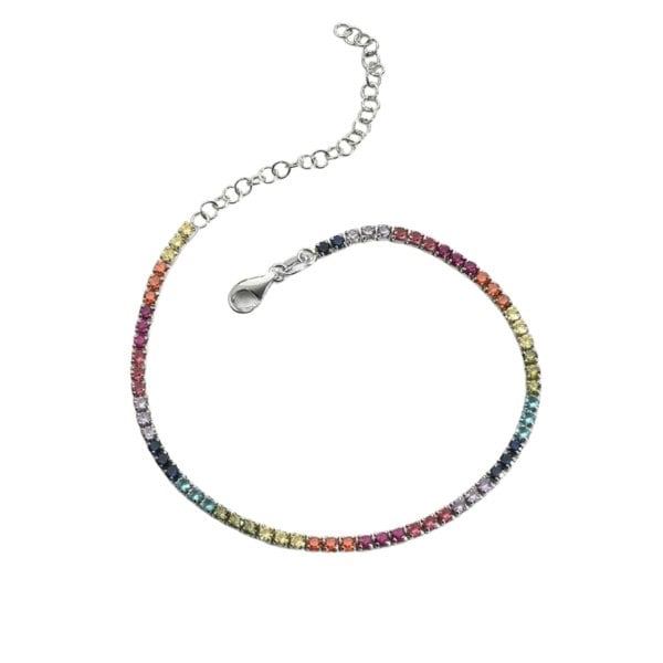 Spero London Rainbow Colourful Sterling Silver Tennis Bracelet