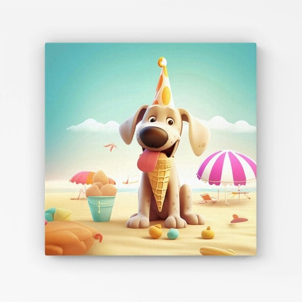 Warren Reed Dog On A Beach Holiday Canvas