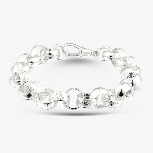 T. H. Baker Sterling Silver Patterned Belcher Chain Bracelet S1072-09